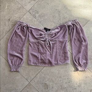 INTERMIX Lavender Off-Shoulder Crushed Velvet Blouse